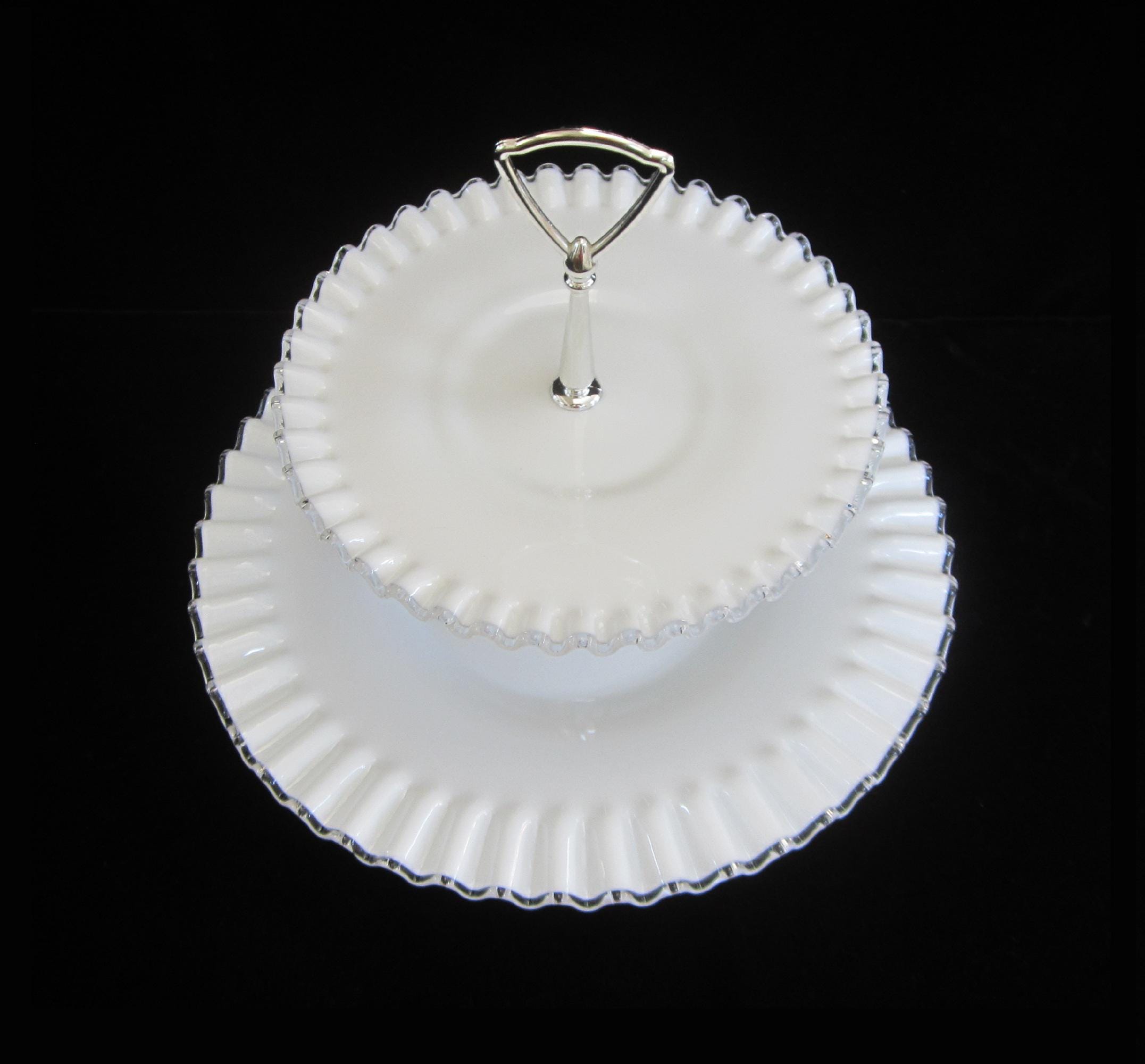 Vintage Fenton Silver Crest Milk Glass Tidbit Tray: 1950s 2-tier