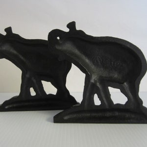 Pair Cast Iron Bookends Connecticut Foundry Elephants with Trunk Up Vintage 1930 Signed Design No. 915 Classic Black Crafted in USA image 7