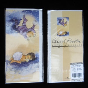 5-Pc Cecilia Rosslee Greeting Cards Set Vintage New Sleeping Baby Child Dreaming French-Inspired Impressionist Children&#39;s Illustration