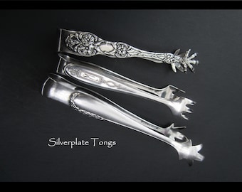 CHOICE Silverplated Sugar Tongs • Antique and Vintage Styles • Appetizer Serving Utensil Pincer • TH. Marthinsen, Wallace, Oneida