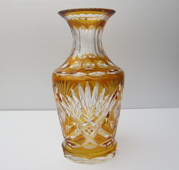 カガミクリスタル　花瓶　花　琥珀色　オレンジ 10インチ カガミクリスタル デキャンタ 花瓶 • ヴィンテージ
