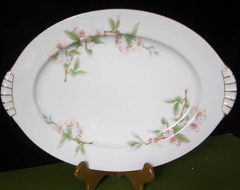 17" Mountain Cherry Serving Platter by Narumi • Large Oval Plate Floral Blossoms • Vintage MidCentury Elegant Gold Trimmed Fine China Japan