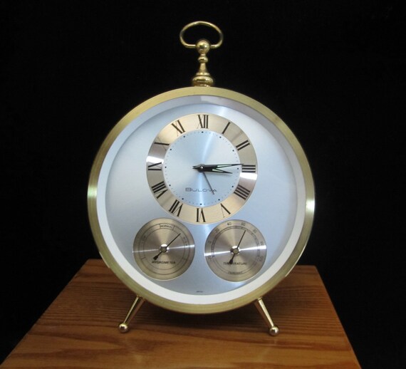 Bulova Weather Station Alarm Clock Brass Windup Temperature Hygrometer Dials Vintage Midcentury Industrial Desktop Pocket Watch Japan Etsy Australia