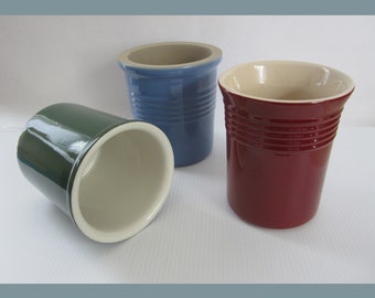 CHOICE Stoneware Crock in Blue or Red • Vintage Utensil Holders by Pampered Chef, Olive & Thyme • Glossy Solid Primary Colors