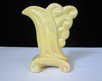 7" Gonder Scroll Flower Vase Gold Lustre Pink Interior • Vintage Midcentury Art Deco American Pottery • Series #E-4, Glaze #41 Zanesville OH