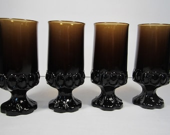 4-Pc Madeira Iced Tea or Water Glass by Franciscan • Vintage 1971 Smoke Dark Coffee Brown Textured Lead Crystal • 10 oz Drink Goblets • USA