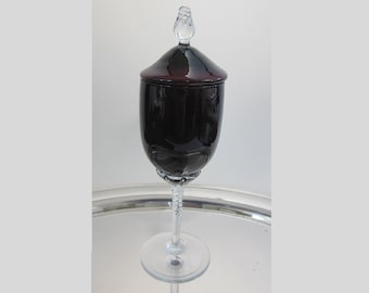 Vintage Empoli Amethyst Glass Candy Jar: MCM Italian Pedestal Bonbon (12")
