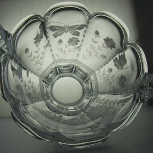 13 Heisey Colonial Glass Basket Butterfly & Flower Cutting Antique 1915 Elegant Crystal Handle Etched Line 459 Easter Wedding Gift USA image 3