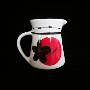 Vintage Bendigo Pottery Milk Jug; Handpainted Stoneware Modern Decorative Creamer, Red and Black Abstract