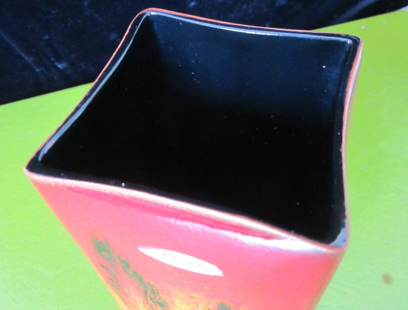 9.5 Fat Lava Vase by Kreutz Keramic Vintage Burnt Orange Red & Black Square Geometric West German MidCentury Decorative Art Pottery image 5