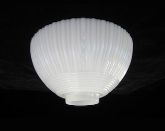 Vintage Markel Glass Slip Shade 6&quot; Ribbed Round No G-701 • 1930s-40s Sconce, Chandelier Globe Ivory White • 2 1/4 Fitter • Crafted in NY USA