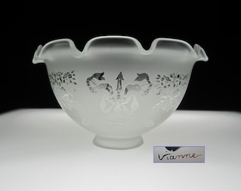 Vintage Vianne Light Shade: Frosted Etched Glass Bell, Torch & Wreath for 2.25" Fitter