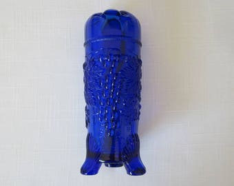 7" Mosser Hatpin HolderGrape and Cable • Cobalt Blue Glass Flower Vase • Vintage 3-Toed Northwood Repro Victorian Style Accent • Made in USA