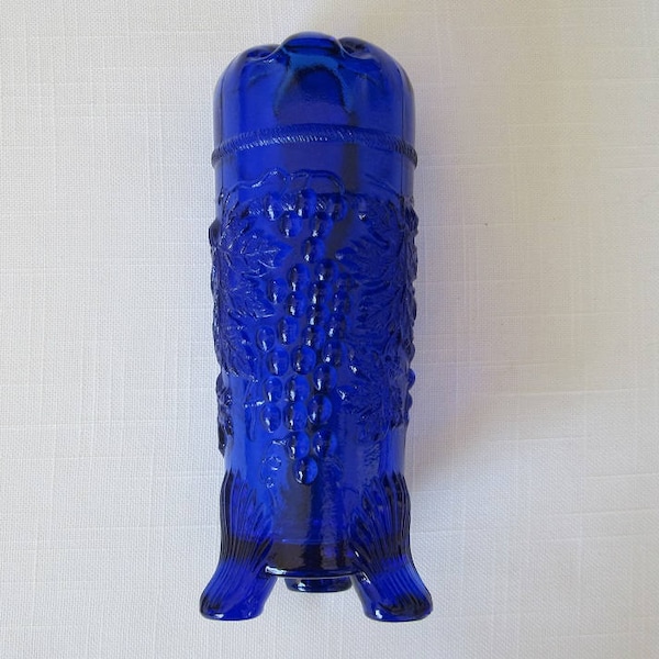 7" Mosser Hatpin HolderGrape and Cable • Cobalt Blue Glass Flower Vase • Vintage 3-Toed Northwood Repro Victorian Style Accent • Made in USA