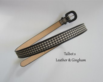 Talbots Ladies Leather Belt, Size M, Black & Ivory Gingham Checkered • Vintage Retired Classic New England Lifestyle • Accessories for Her