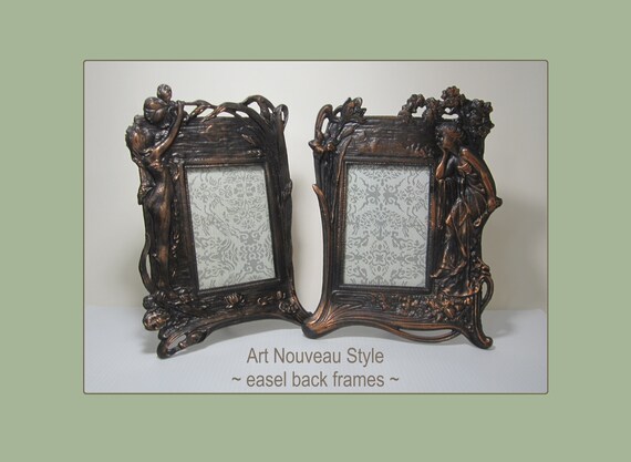 Vintage Art Nouveau Picture Frames: Bronze Copper Maidens, 4x6