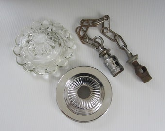 Parts Chandelier 14-Pin Glass Bobeche Chrome Cover • Antique Vintage 6" Diameter Clear Beaded Scalloped Canopy • Mini Petite Prism Pendant