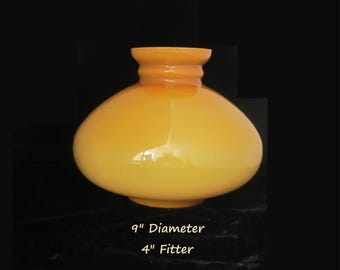 9&quot; Student Shade Cased Cognac & White Aladdin Lamp Replacement Glass • Vintage Blown Seamless • 4&quot; Fitter Semi-Translucent Amber Overlay