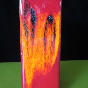 9.5 Fat Lava Vase by Kreutz Keramic Vintage Burnt Orange Red & Black Square Geometric West German MidCentury Decorative Art Pottery image 3