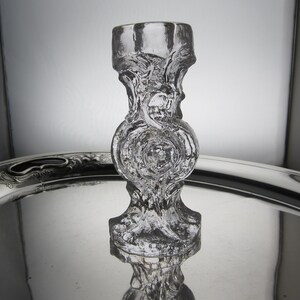 7&quot; Christer Sjögren Art Glass Candlestick by Lindshammar Glasbruk • Vintage 1970s Signed Clear Sculptural Abstract Design • Made in Sweden