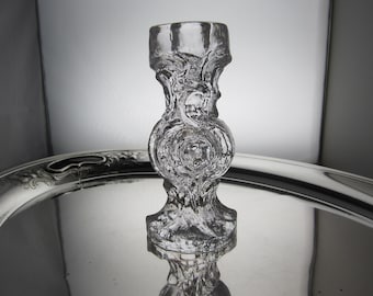 7" Christer Sjögren Art Glass Candlestick by Lindshammar Glasbruk • Vintage 1970s Signed Clear Sculptural Abstract Design • Made in Sweden