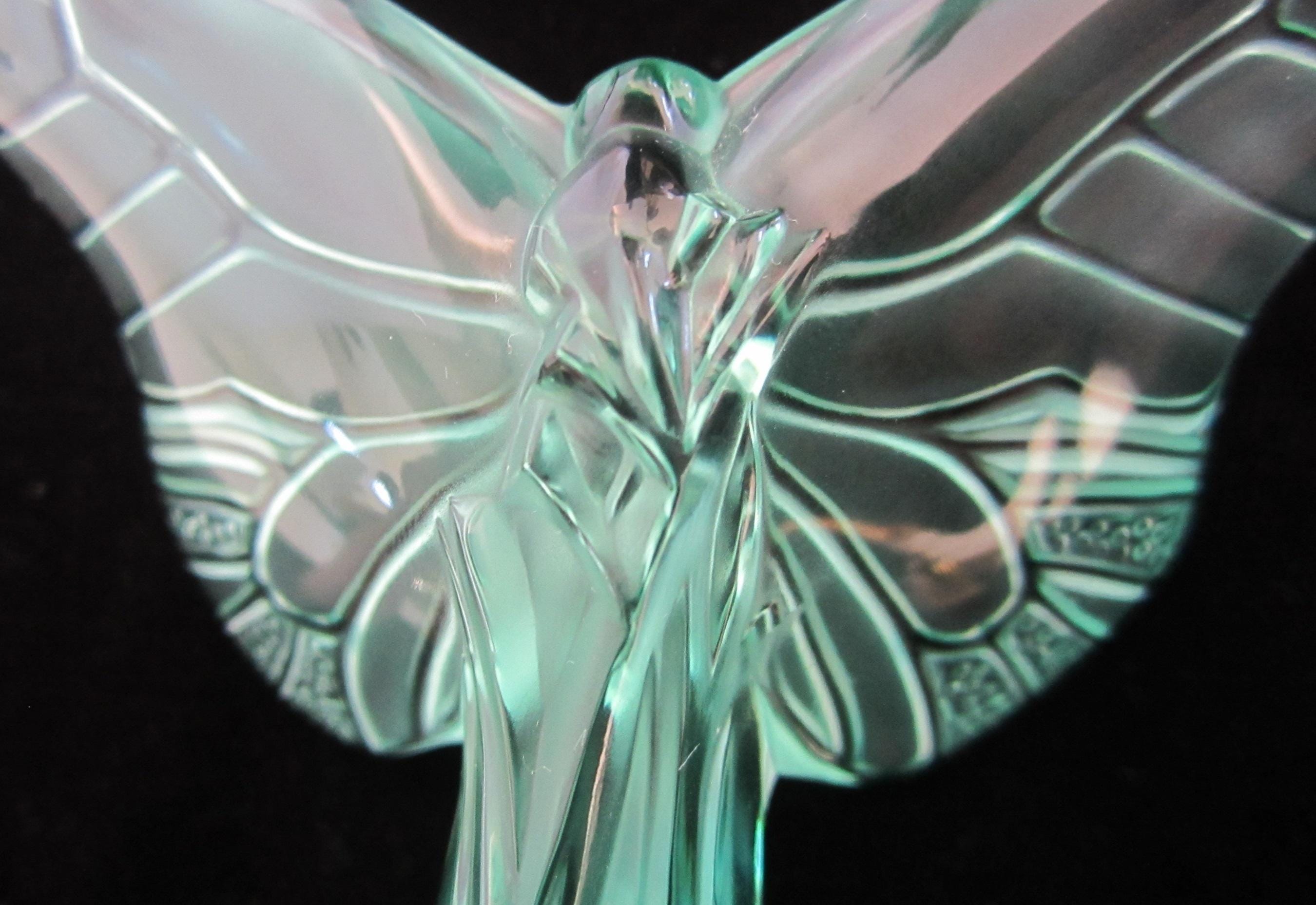 精緻★ラリック 蝶 パピヨン ピンク フィギュリンフランス アンバーグリーン CHOICE Lalique Crystal Figurine Butterfly or Dragonfly