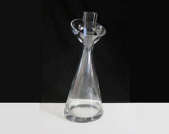 11 1/2" Angled Glass Decanter with Stopper Made in Germany • Vintage-New MidCentury Clear Slanted Server • Unique Pour Spout & Weighted Base