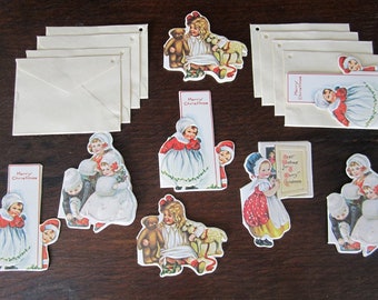 8-Pc Merrimack Christmas Gift Tags with Envelopes Vintage 1984 Unused Die Cut Colorful Paper, 4 Designs, Greetings Victorian Style Children