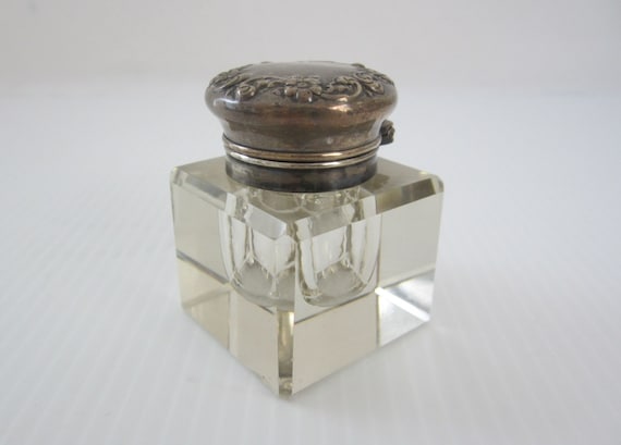 Art Nouveau Antique Gilt Inkwell, Glass Liner