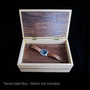 Tiger Maple 2-Tier Wooden Valet Box • Vintage Men's Valet Jewelry Case Hinged Multicolor Grain • Expert Craftsmanship Hand Finished • Signed