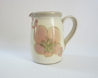 12 Oz Creamer Gypsy Pattern by Denby Langley • Vintage 1972 Pink & Green Floral Handpainted • Muted Colors, Rustic Stoneware • England