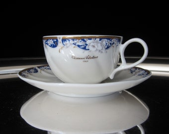 Giovanni Valentino Italy Cup and Saucer Set Elegant Momoyama Coffee or Teacup • Vintage Signature Designer Gold Trimmed Porcelain • Japan