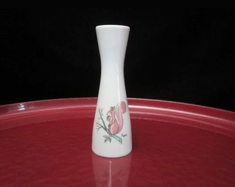 4" Peynet Lovers Posy Vase with Pink Squirrel by Rosenthal • Vintage MCM Signed Porcelain Flower Holder • Pastel Whimsical Animal • Germany