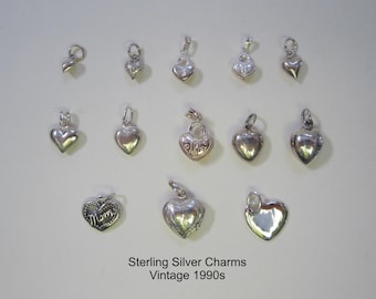 Vintage Sterling Silver Heart Charms: 1990s Love & Friendship