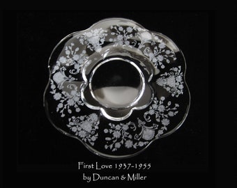 6-Pc First Love Salad Plate by Duncan & Miller • 1935 Vintage 7 3/4" Elegant Etched Crystal Floral • Scalloped Canterbury Shape 115 • PA USA