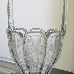13 Heisey Colonial Glass Basket Butterfly & Flower Cutting Antique 1915 Elegant Crystal Handle Etched Line 459 Easter Wedding Gift USA image 2