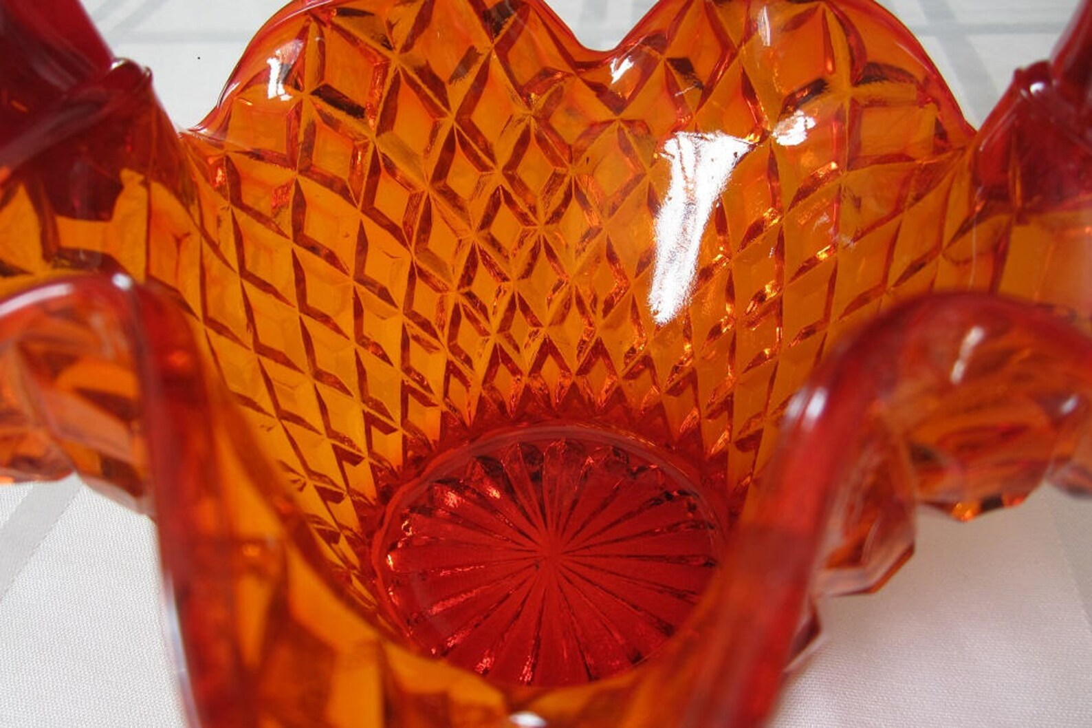 Red Glass Basket with Handle Diamond Point Hobnail with Etsy
