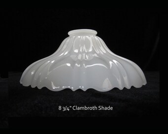 8 3/4" Clambroth Sheffield Style Light Shade Art Deco Pendant 2 1/4" Fitter • Vintage c1920s  Industrial Ceiling Globe Ribbed Scalloped Rim