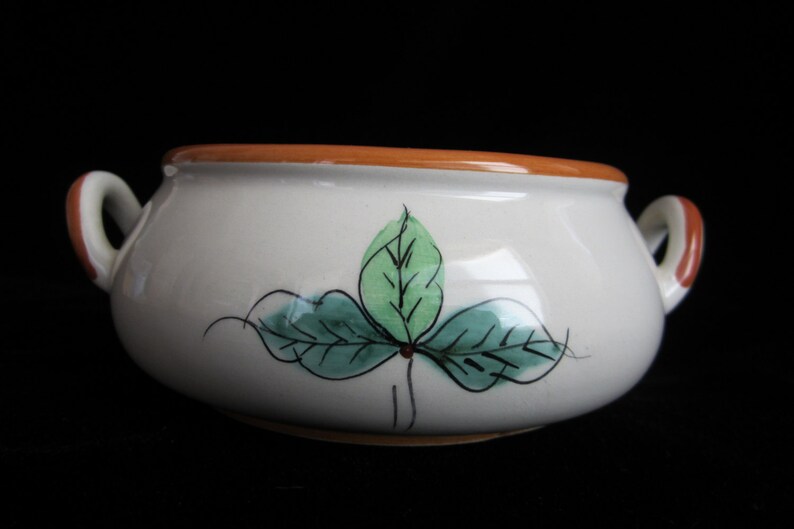 Vintage Ceramic Floral Bowl with Handles 1970s FTD Handpainted Portuguese Pottery Centerpiece Vase Candy Dish Nut Salsa Bowl Yellow Green
