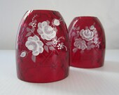 3 quot Lamp Globe for Fairy Lamp No. 1700 by Fenton Glass Vintage 1981 Hand Painted White Roses on Ruby Red Diamond Optic Sold Singly USA