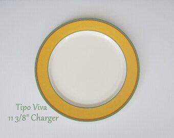 11 3/8" Villeroy & Boch Tipo Viva Service Plate / Charger • Vintage 2003 Round Chop Platter Yellow, Red, Green Bands • Crafted in Luxembourg