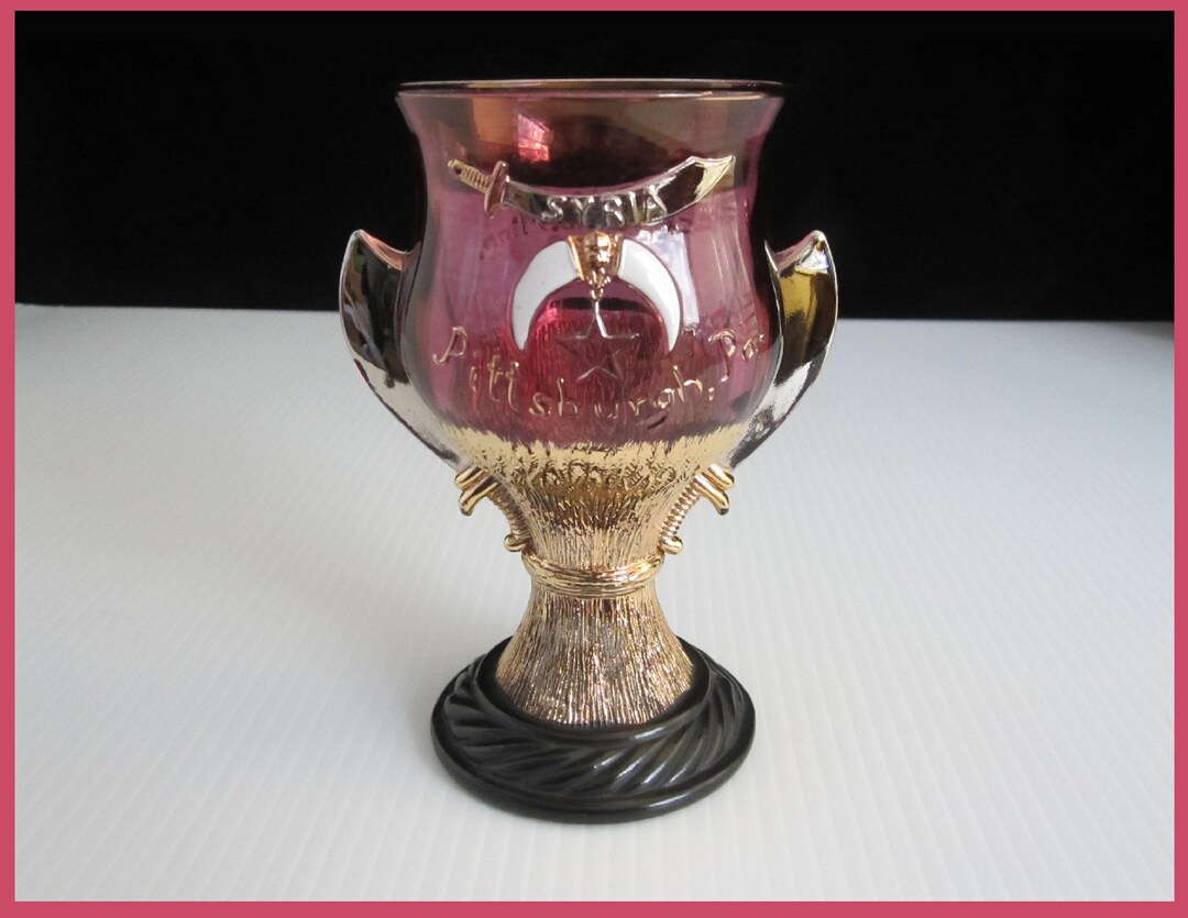 1908 Shriner Convention Souvenir Goblet • Iridized Carnival Red