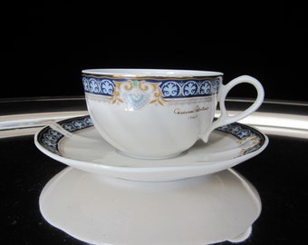 Giovanni Valentino Italy Cup and Saucer Set Elegant Momoyama Coffee or Teacup • Vintage Signature Designer Gold Trimmed Porcelain • Japan