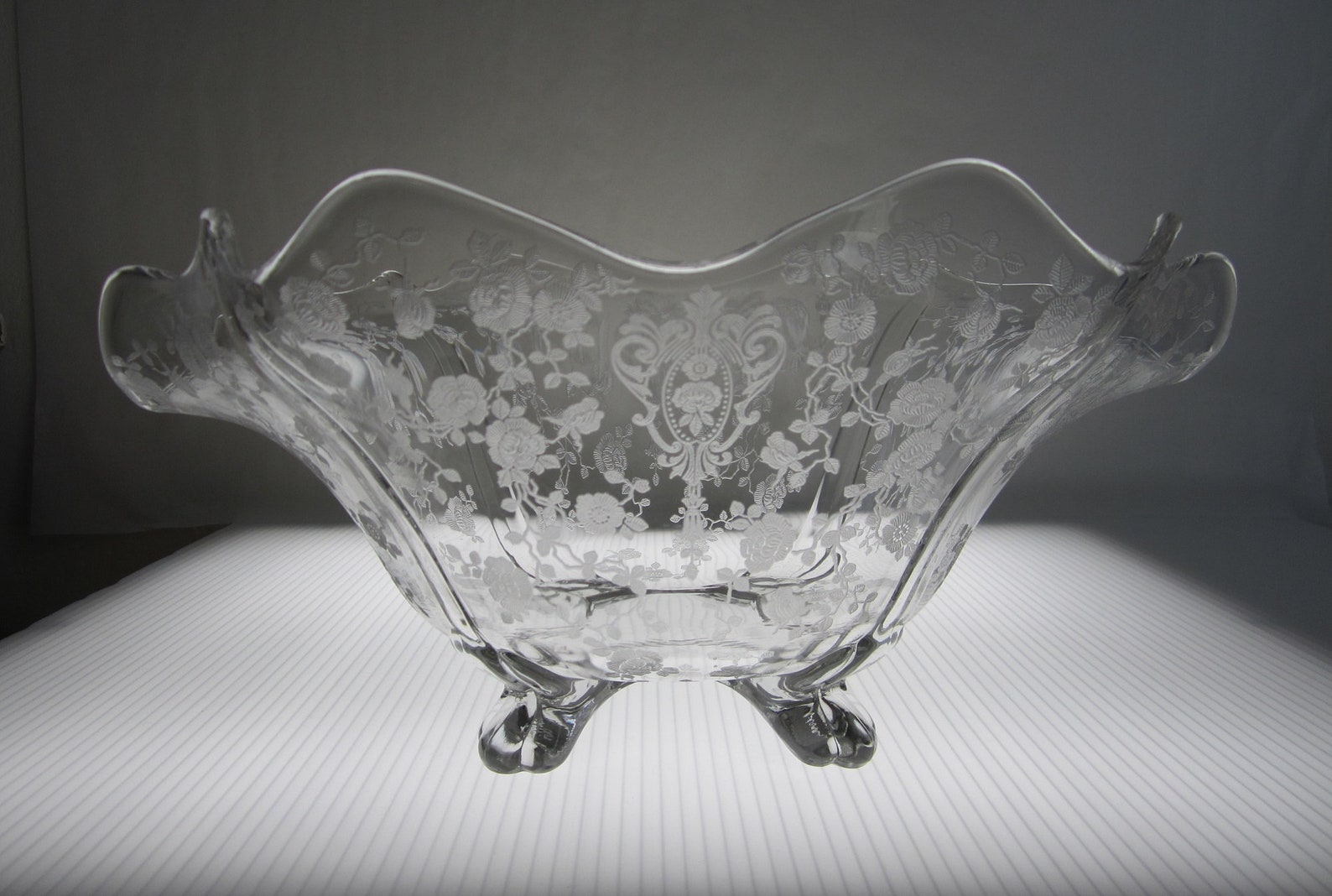 Vintage Cambridge Rose Point Crystal Bowl: Footed Floral Etched ...