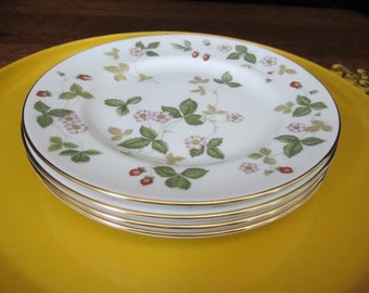 4-Pc Wedgwood Wild Strawberry Dessert or Salad Plate Set • Vintage 1965 Bone China 8 1/8" Gold Trimmed Tapas Side Dish • Crafted in England