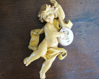 7" Fontanini Angel #565 by Elio Simonetti of Italy • Vintage 1984 Collectible Classic Hand Painted Christmas Musician Cupid • Depose Italy