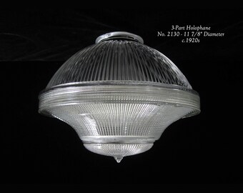 12" Holophane 3-Piece Pendant Globe No 2130 • Antique 1920s Design Prismatic Engineered Industrial Reflector-Refractor Light • 4" Fitter USA