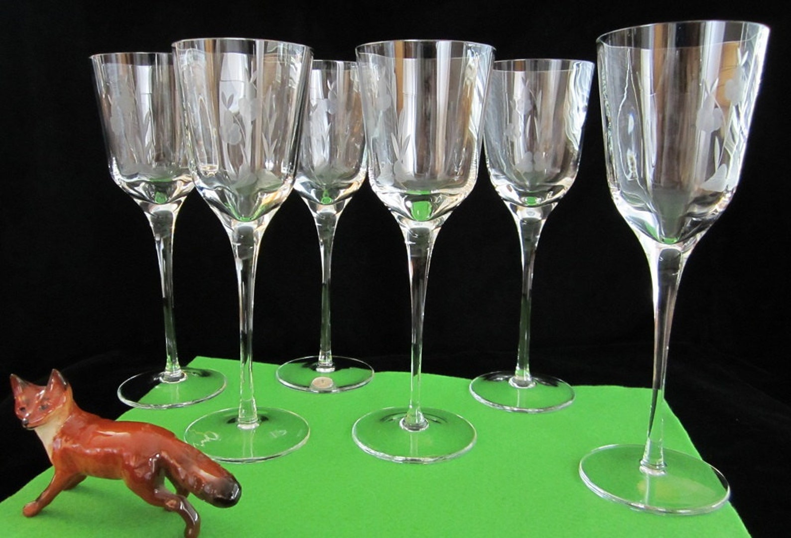 Romanian Etched Wine Glasses 6 Pc Goblet Set Crystal Optic Etsy