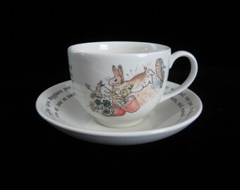 Child's Cup & Saucer, Peter Rabbit by Wedgwood Frederick Warne • Vintage Children's Classic Beatrix Pottery Mr. McGregor's Garden • England