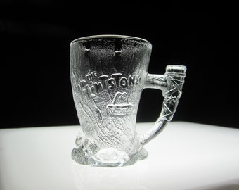 Flintstones RocDonald's Mammoth Mug, McDonald's • Vintage 1993 3D Textured Tusk Clear Glass Collector Cup • 8 Oz Handled • Crafted in France